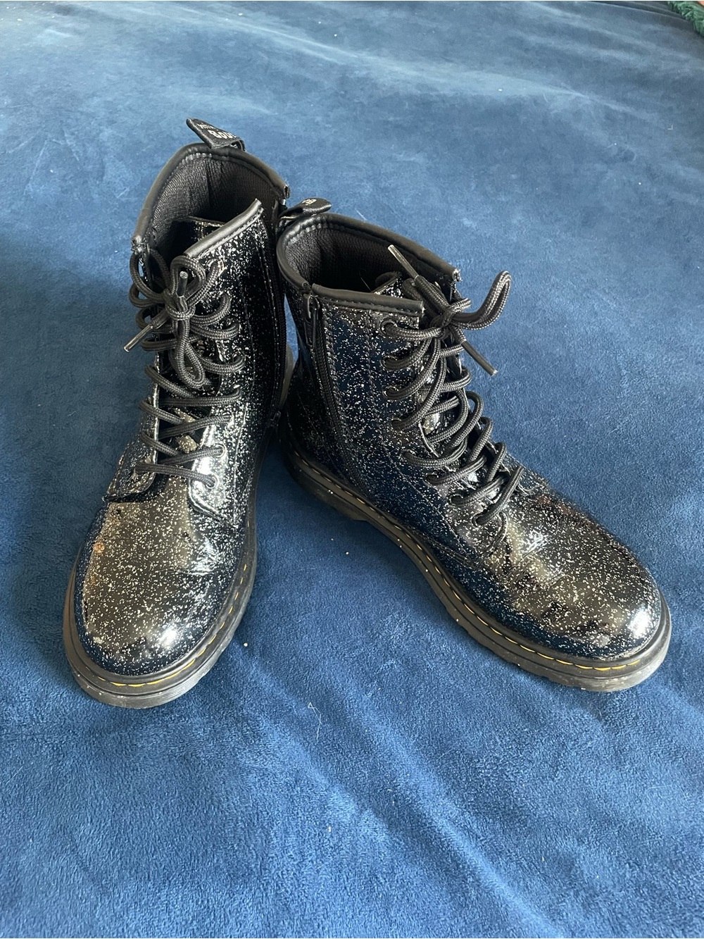 Dr. Martens Kids Black Glitter Combat Boots